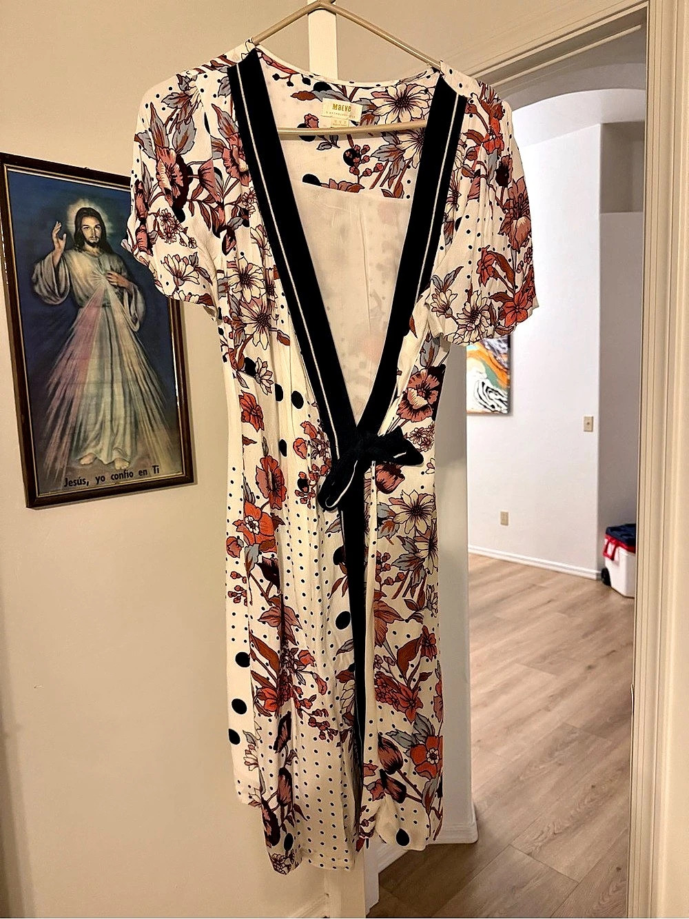 Maeve Aubrey Wrap Dress Floral Midi in Cream & Black